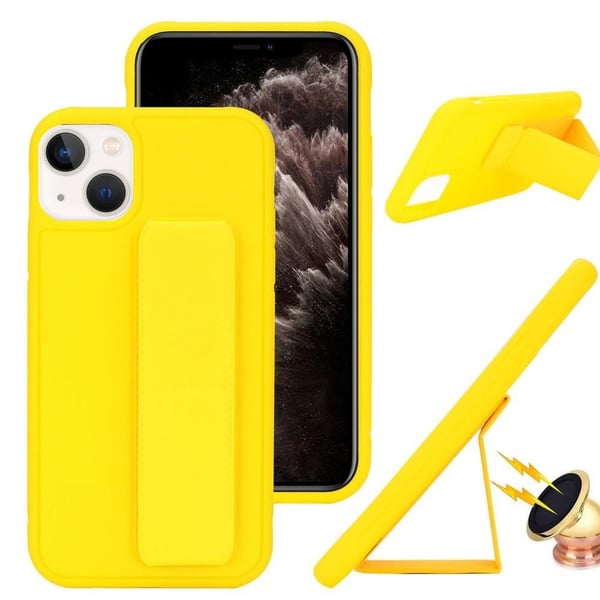 Margoun case for iPhone 14 with Hand Grip Foldable Magnetic Kickstand Wrist Strap Finger Grip Cover 6.1 inch Yellow