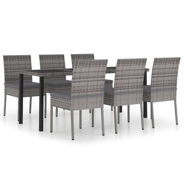 Vidaxl 7 Piece Garden Dining Set Poly Rattan Grey