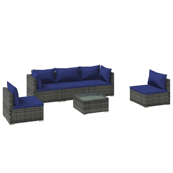 Buy vidaXL 6 Piece Garden Lounge Set with Cushions Poly Rattan Grey ...