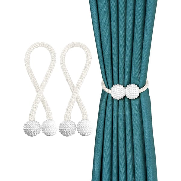Story@Home Magnetic Curtain Tiebacks Clips - Door Window Tie Backs Holders for Home Office Decorative Rope Holdbacks Classic Tiebacks Pearl Design Set of 2, 16.5 Inch, White