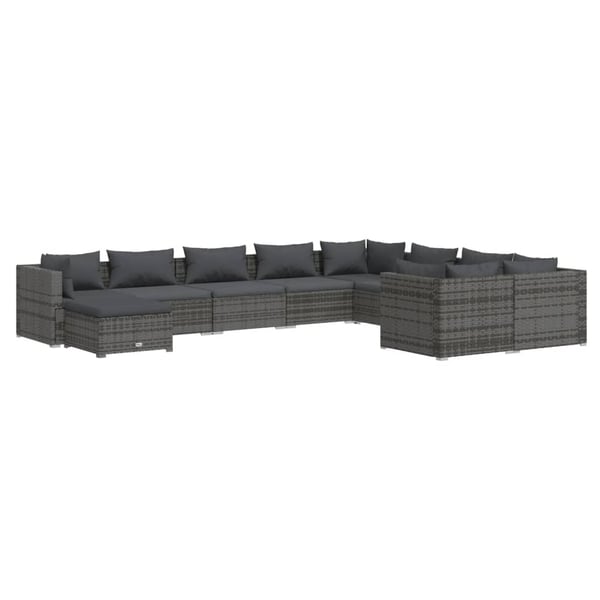 vidaXL 10 Piece Garden Lounge Set with Cushions Poly Rattan Grey vidaXL 10 Piece Garden Lounge Set with Cushions Poly Rattan Grey