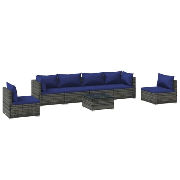 vidaXL 7 Piece Garden Lounge Set with Cushions Poly Rattan Grey vidaXL 7 Piece Garden Lounge Set with Cushions Poly Rattan Grey