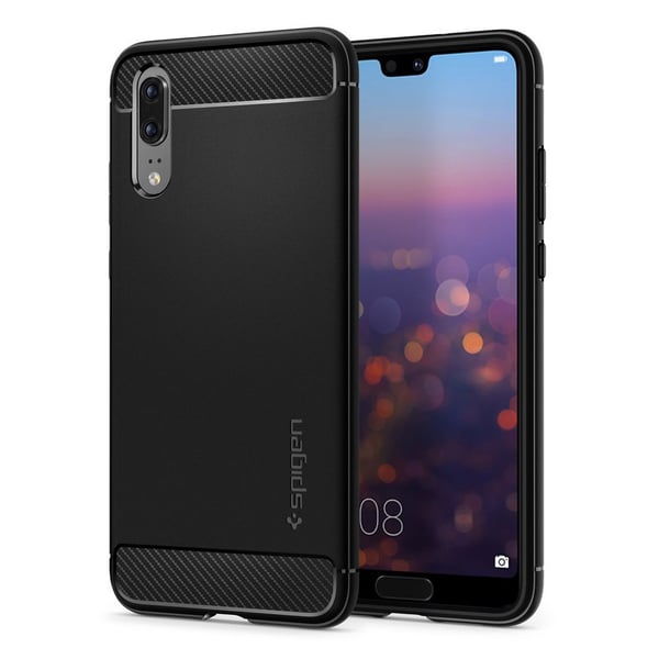 Spigen Rugged Armor Designed For Huawei P20 Case / Cover - Black With Carbon Fiber Textures Spigen Rugged Armor Designed For Huawei P20 Case / Cover - Black With Carbon Fiber Textures