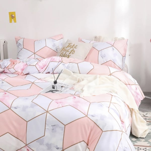 Luna Home Queen/double Size 6 Pieces Bedding Set Without Filler , Pink Geometric Marble Design