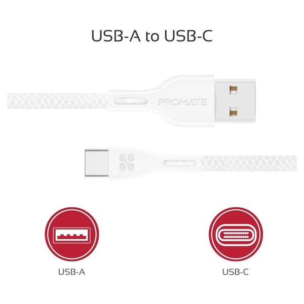 Promate USB-C Cable 1.2m White Promate USB-C Cable 1.2m White