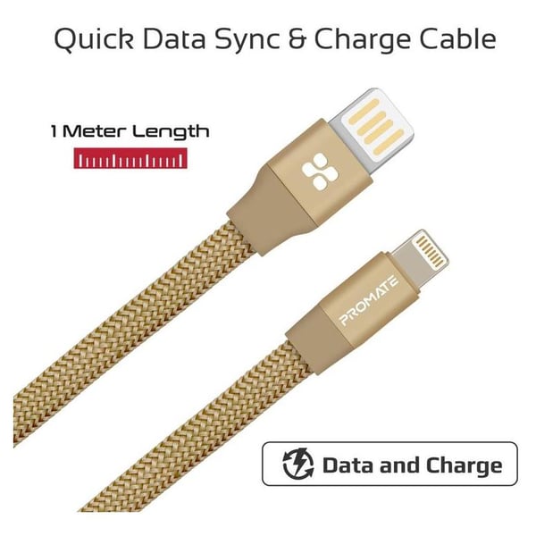 Promate Lightning Cable 1.2m Gold