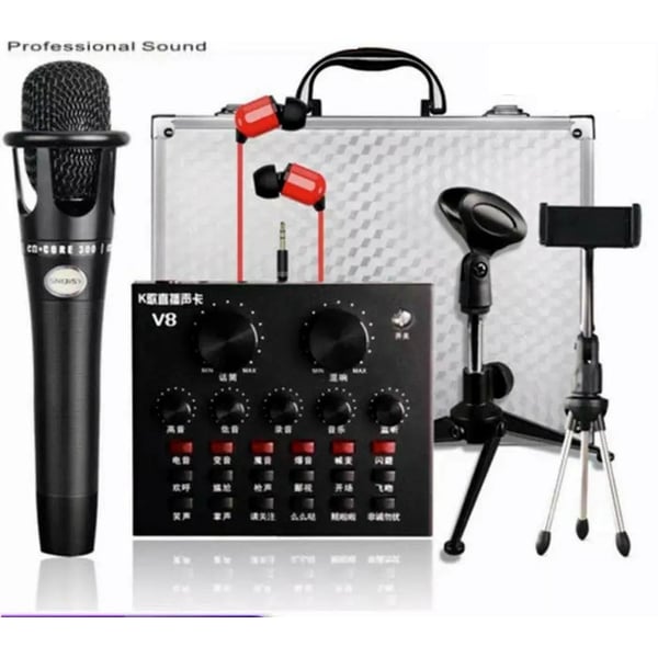 DAT V8 6-in-1 Studio Series Microphone Condenser Sound Card Recording Studio Microphone Set