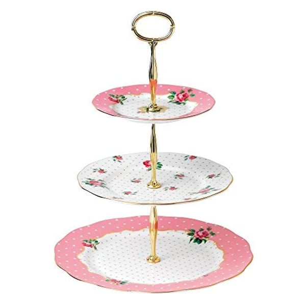 Royal Albert 8763026584 New Country Roses Vintage 3-Tier Cake Stand, Cheeky Pink