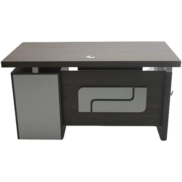 Executive Office Wooden Desk Table With 3 Lockable Drawers, 1 Keyboard Stand Attractive Design Brown