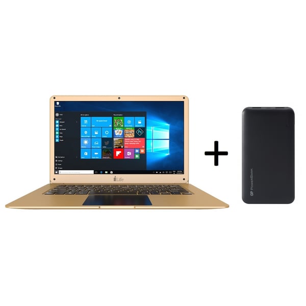 ILife ZedAir H Laptop - Atom 1.8GHz 2GB 500GB+32GB Shared Win10 14.1inch FHD Gold + GP Portable Power Bank 10000mAh