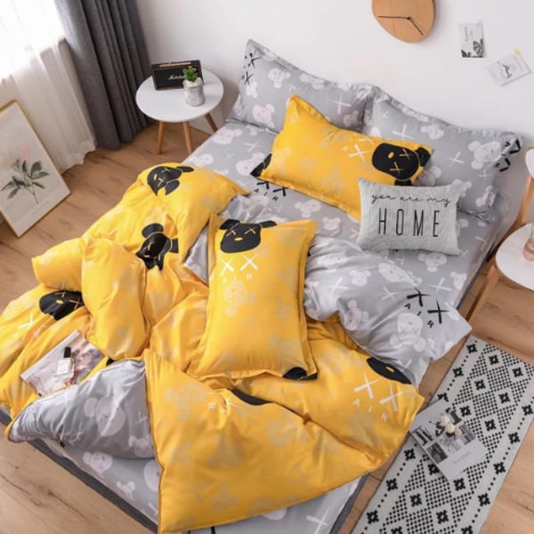 Luna Home Single Size 4 Pieces Bedding Set Without Filler, Yellow Color Kaws Design