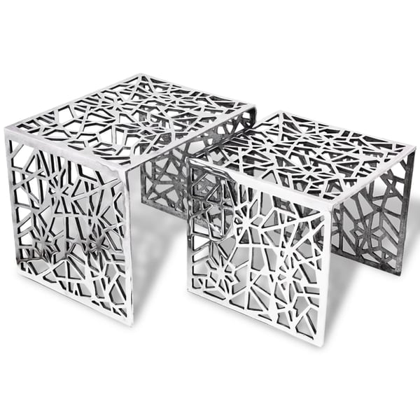 vidaXL Two Piece Side Tables Square Aluminium Silver vidaXL Two Piece Side Tables Square Aluminium Silver