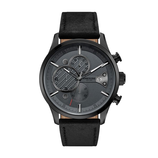 Kenneth Cole New York Watch For Men with Black Leather Strap