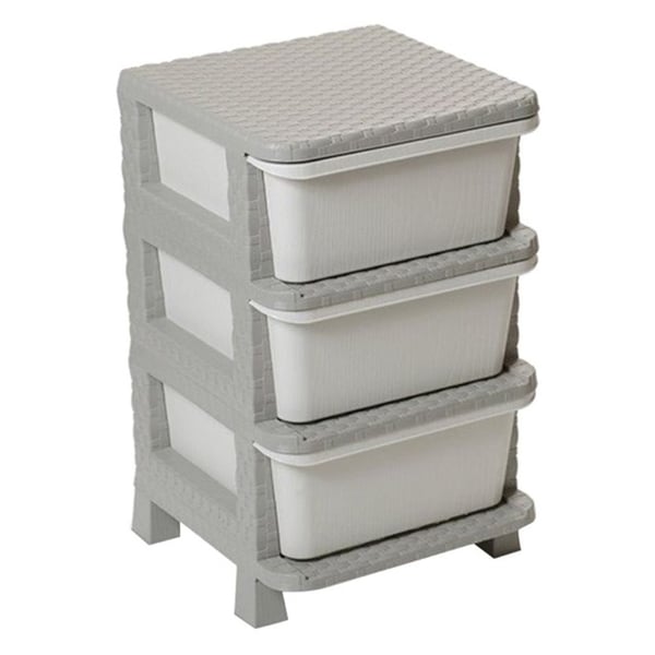 Rattan Storage Chest With 3 Drawers Grey/White