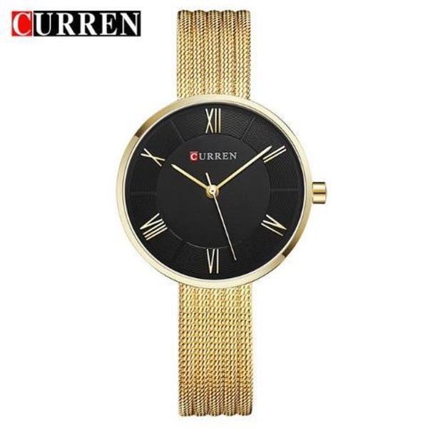 Curren  CRN9020-GLD/BLK- Stainless Steel Luxury Fashion Womens Wristwatch