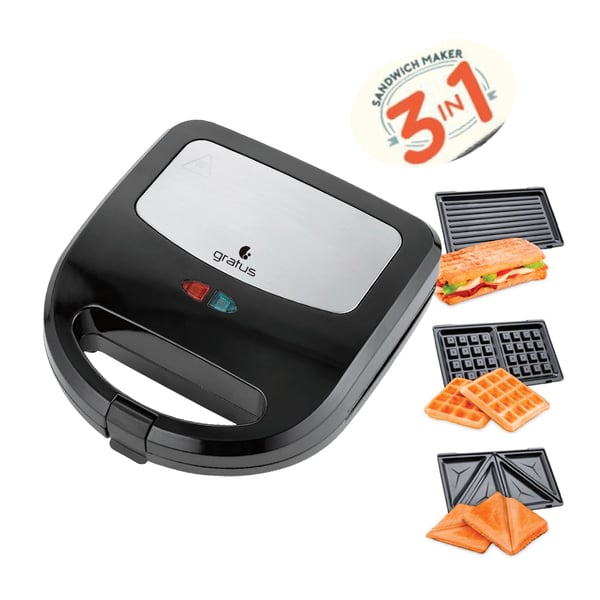 Buy Gratus 2 slice Sandwich Maker 3 In 1 Sandwich, Grill & Waffle Maker 750w Gsm750uc Online in