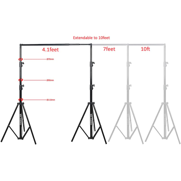 Coopic S06 2.8 X 3.2 Meters Heavy Duty Adjustable Backdrop Support System Photography Studio Video Stand With 4 Heavy Clamps And 1 Carrying Bag (s06 Kit)