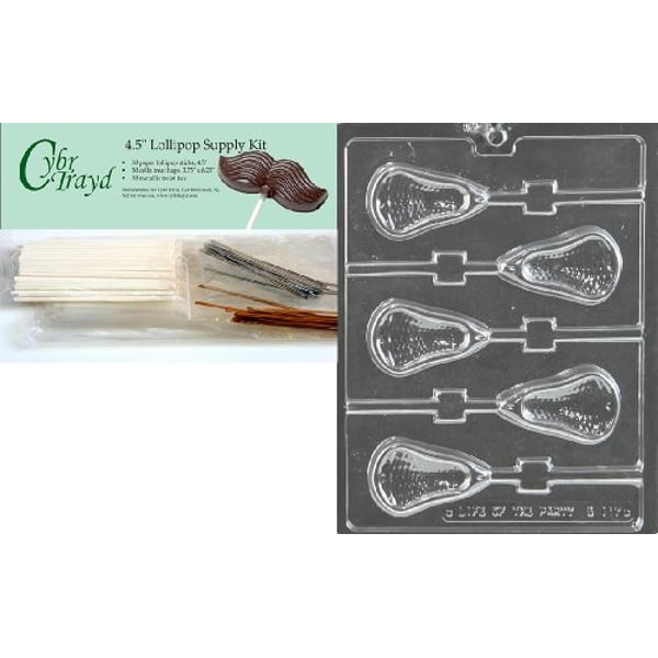 Cybrtrayd Large Lacrosse Lolly Chocolate Mold With Lollipop Supply Bundle, Includes 50 Sticks, 50 Cello Bags, 25 Gold And 25 Silver Twist Ties