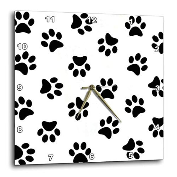 3Drose Paw Print Pattern - Black Pawprints On White - Cute Cartoon Animal Eg Dog Or Cat Footprints - Wall Clock, 10 By 10-Inch (Dpp_161521_1) 3Drose Paw Print Pattern - Black Pawprints On White - Cute Cartoon Animal Eg Dog Or Cat Footprints - Wall Clock, 10 By 10-Inch (Dpp_161521_1)