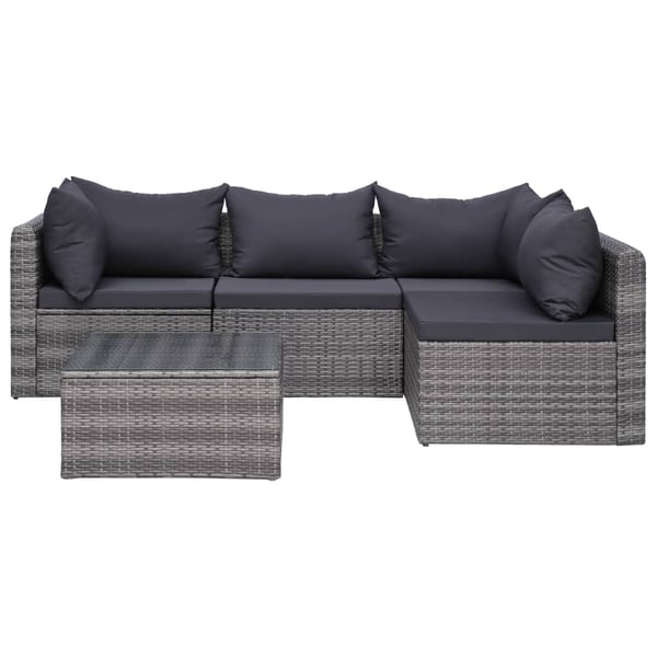 Vidaxl 5 Piece Garden Sofa Set With Cushions & Pillows Poly Rattan Grey Vidaxl 5 Piece Garden Sofa Set With Cushions & Pillows Poly Rattan Grey