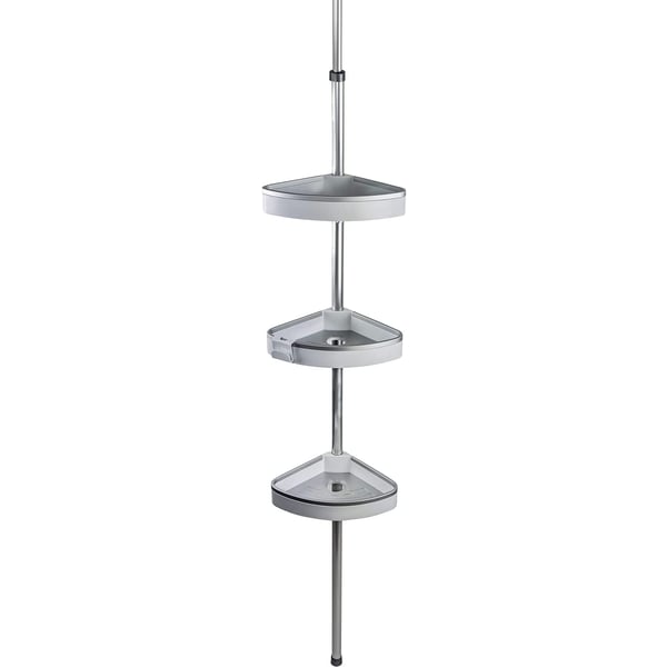 Kreher No-drill Bathroom Shelf 'venta', Aluminum Shower-shelf, Rust-proof Shower-caddy, 3 Adjustable Baskets, Corner Shelf 260 Cm Height, Silver White