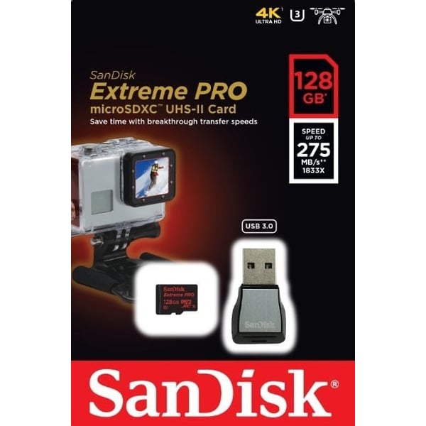 سانديسك SDSQXPJ128GGN6M3 مايكرو SDXC إكستريم برو 275 ميجابايت/ثانية أوس-إي U3 128 جيجابايت الفئة 10 مع قارئ يو إس بي 3.0 سانديسك SDSQXPJ128GGN6M3 مايكرو SDXC إكستريم برو 275 ميجابايت/ثانية أوس-إي U3 128 جيجابايت الفئة 10 مع قارئ يو إس بي 3.0