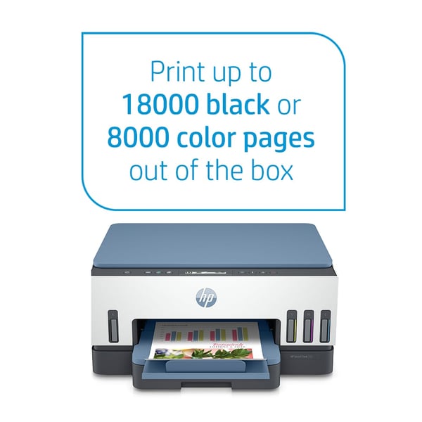 Buy HP Smart Tank 725 All-in-One Printer wireless, Print, Scan, Copy, Auto  Duplex Printing, Print up to 18000 black or 8000 color pages, White/Blue  [28B51A] Online in UAE | Sharaf DG