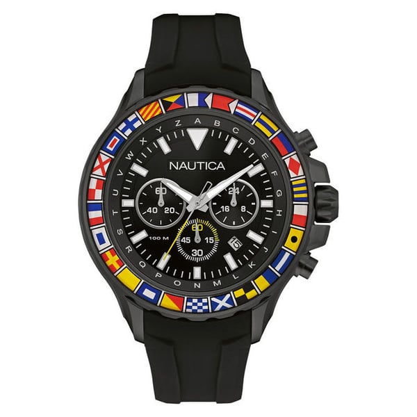 Nautica NST 1000 Flags Quartz Black Silicon Watch For Men NAD21011G