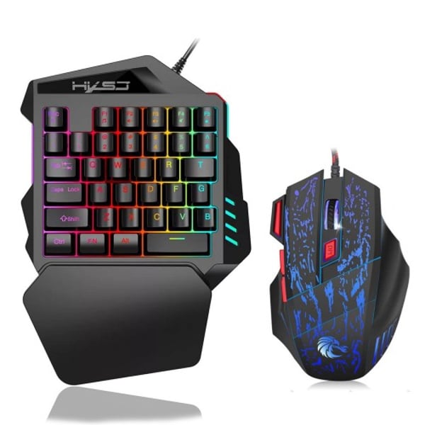 HXSJ One-handed Led Backlight Mechanical Feeling Gaming Keyboard + 5500dpi 7 Buttons Gaming Mouse Combo