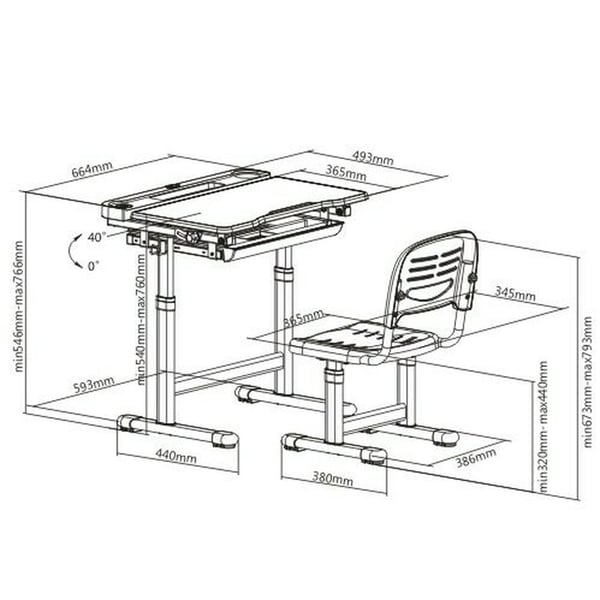 Efurnit Pluto Series Ergonomic Adjustable-tiltable Study Desk & Chair Set For Kids, Grey