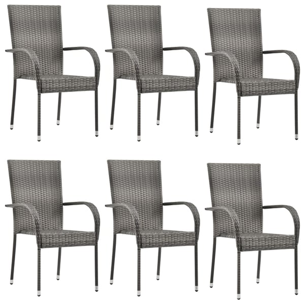 Vidaxl Stackable Outdoor Chairs 6 Pcs Grey Poly Rattan