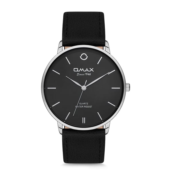 Omax Classic Series Black Leather Analog Watch For Men HX01P22I