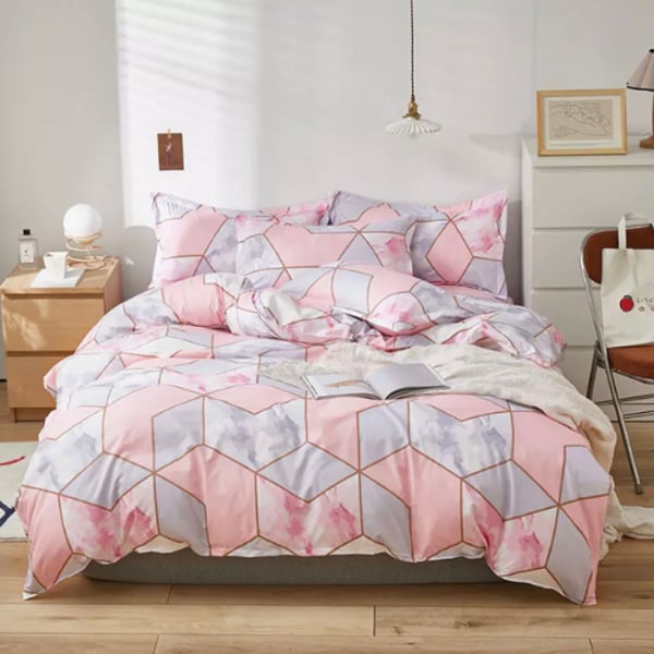 Luna Home Single Size 4 Pieces Bedding Set Without Filler, Pink Geometric Marble Design