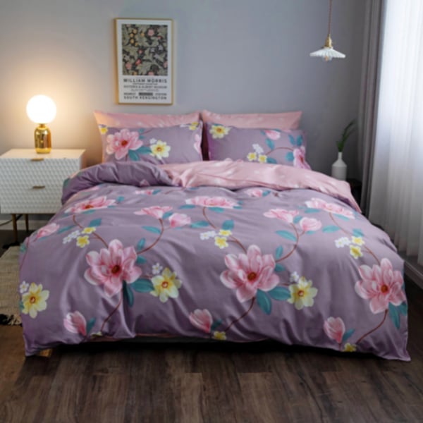 Deals For Less - Queen/double Size, Duvet Cover, Bed Sheet Set Of 6 Pieces, Purple With Flower Design