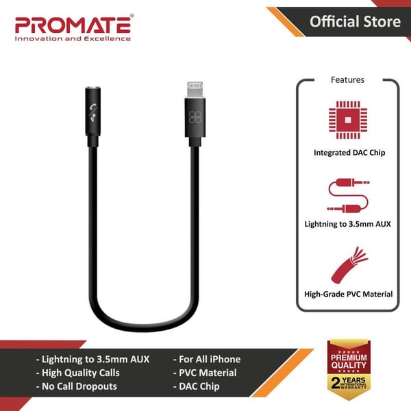 Promate Lightning to 3.5mm AUX Connector 0.15m Black