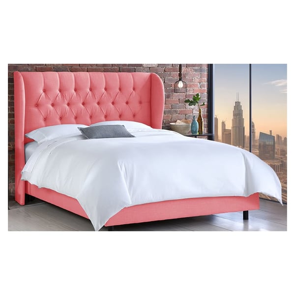 Tufted Linen Uphosltered Wingback Queen Bed without Mattress Petal Tufted Linen Uphosltered Wingback Queen Bed without Mattress Petal