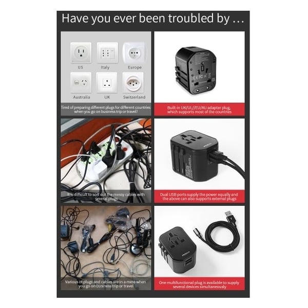 Rock BP-RCC Multi-Universal Travel Adapter + 3 in 1 Cable Black Rock BP-RCC Multi-Universal Travel Adapter + 3 in 1 Cable Black