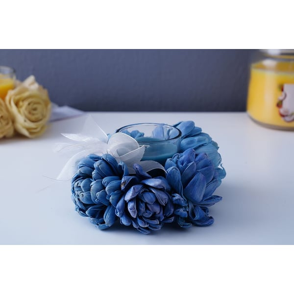 Sea Breeze Ornate Votive Candle Teal D12x6cm