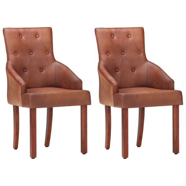 vidaXL Dining Chairs 2 pcs Brown Real Goat Leather vidaXL Dining Chairs 2 pcs Brown Real Goat Leather