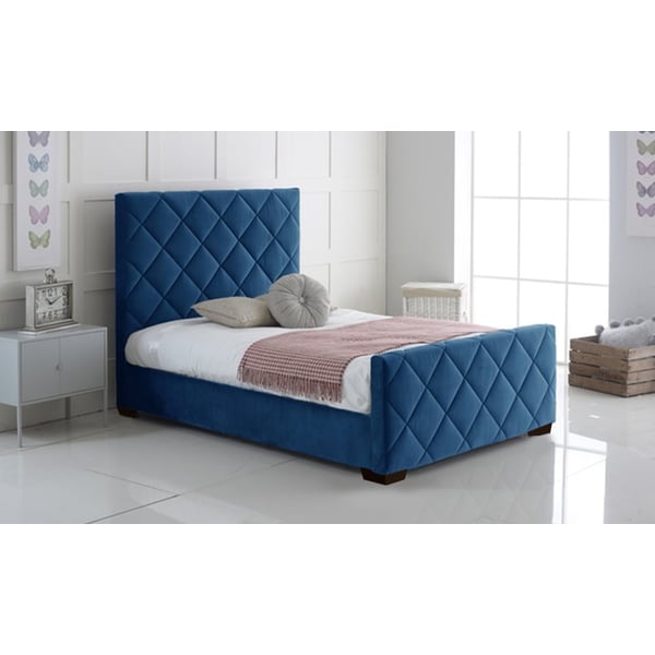 Blue velvet store bed frame