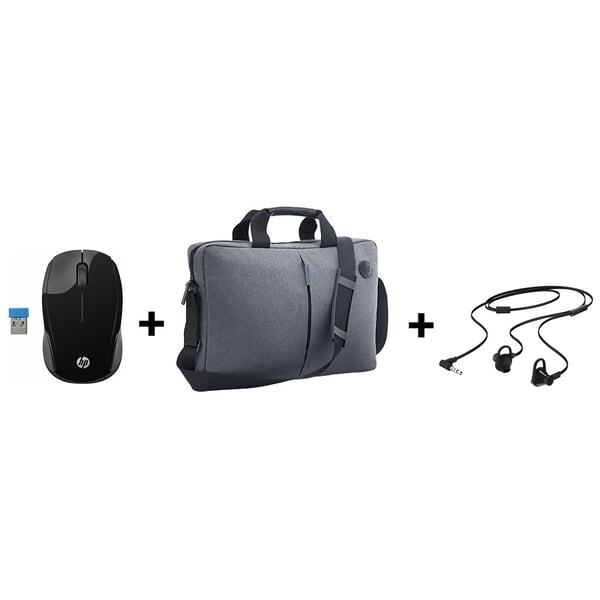 HP X6W31AA 200 Wireless Mouse + K0B38AA Topload Silver Bag 15.6inch + Doha In ear Headset HP X6W31AA 200 Wireless Mouse + K0B38AA Topload Silver Bag 15.6inch + Doha In ear Headset