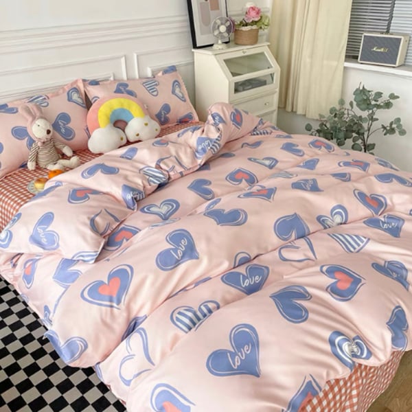 Luna Home Queen/double Size 6 Pieces Bedding Set Without Filler , Purple Hearts Design
