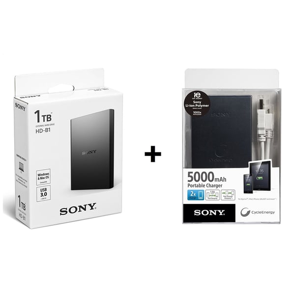 Sony HDB1 External Slim Hard Disk 1TB + CPV5 Power Charger 5000mAh