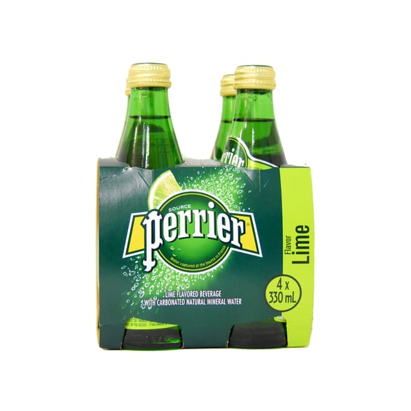 Perrier 4-pack Lime Flavoured Carbonated Natural Mineral Water Glass Bottle 330ml Perrier 4-pack Lime Flavoured Carbonated Natural Mineral Water Glass Bottle 330ml