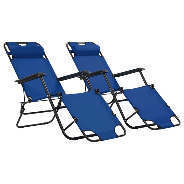 vidaXL Folding Sun Loungers 2 pcs with Footrests Steel Blue vidaXL Folding Sun Loungers 2 pcs with Footrests Steel Blue