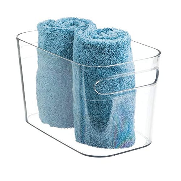 Mdesign Deep Plastic Bathroom Vanity Storage Bin With Handles - Organizer For Hand Soap, Body Wash, Shampoo, Lotion, Conditioner, Hand Towel, Hair Brush, Mouthwash - 10
