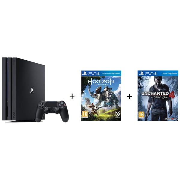 Sony PS4 Pro Gaming Console 1TB Black + Horizontal Zero Dawn Game + Uncharted 4 Game