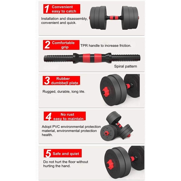Max Strength-15kg Dumbbell and Barbell Set 2 in 1 Weight Lifting Fitness Black Cement Steel Rubber Adjustable