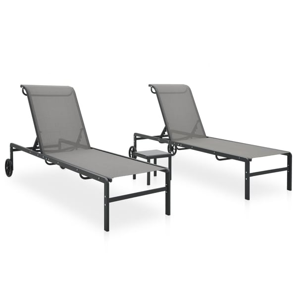 vidaXL Sun Loungers 2 pcs with Table Textilene and Steel vidaXL Sun Loungers 2 pcs with Table Textilene and Steel
