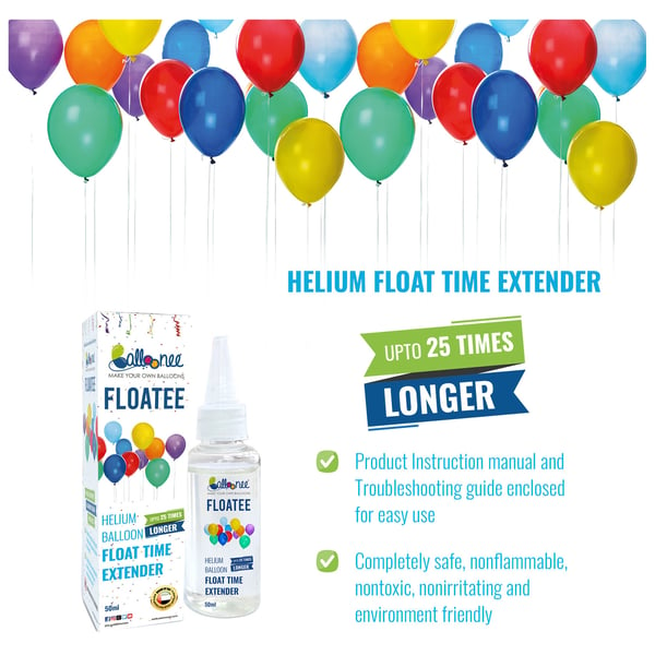 Balloonee Helium Tank - Standard Disposable Helium Party Kit - ( 30 Balloons ) with Floatee - Helium Balloons Float Time Extender 50ml